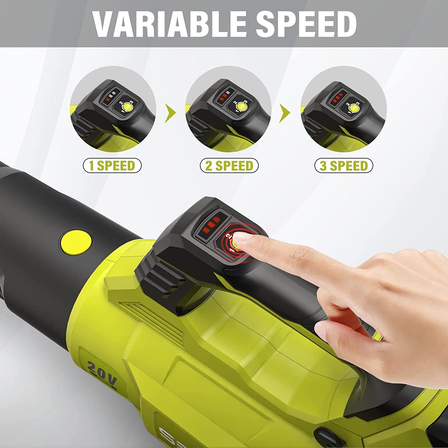 SEYVUM Leaf Blower - 580CFM 20V Leaf Blower Cordless with 2 X 3.0 Battery & Charger, 3-Speed Dial Electric Handheld Leaf Blower - Lightweight Powerful Blower Battery Operated for Lawn Care | Jobsite