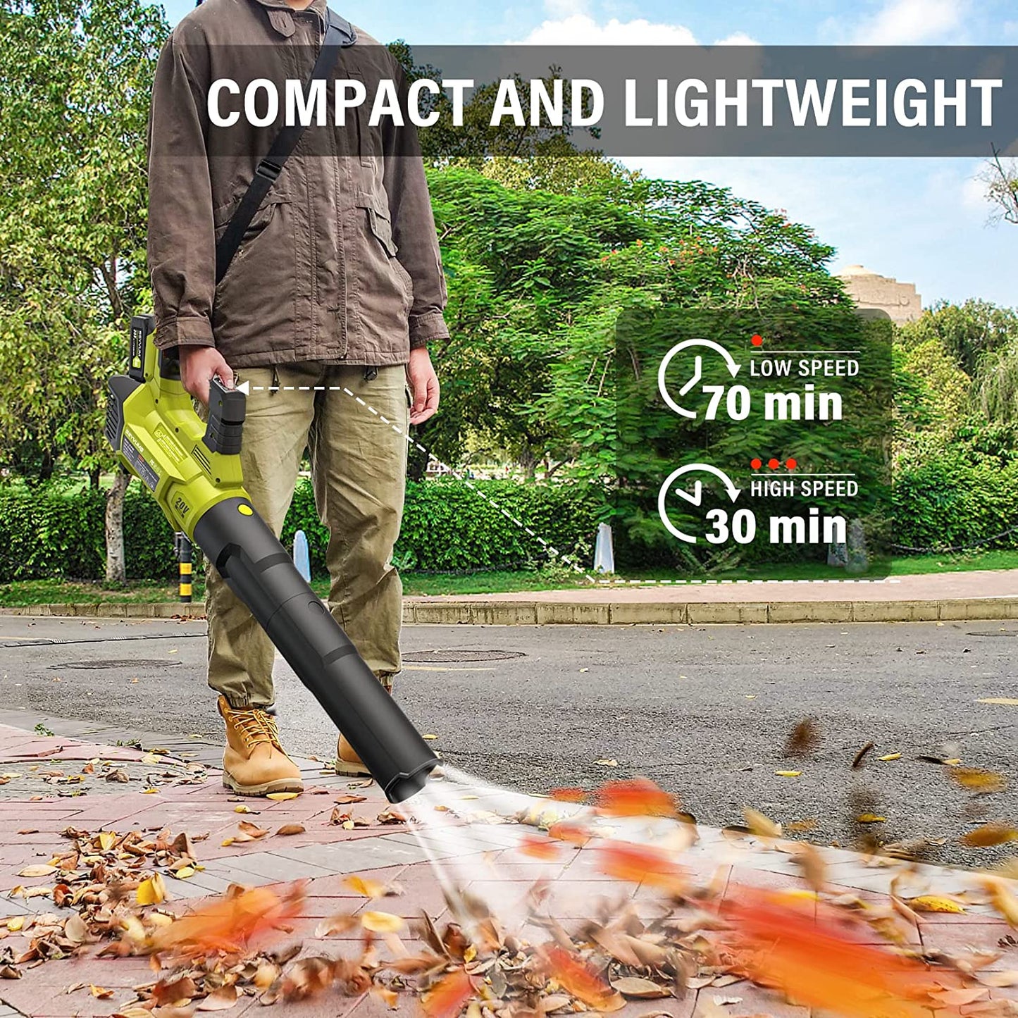 SEYVUM Leaf Blower - 580CFM 20V Leaf Blower Cordless with 2 X 3.0 Battery & Charger, 3-Speed Dial Electric Handheld Leaf Blower - Lightweight Powerful Blower Battery Operated for Lawn Care | Jobsite