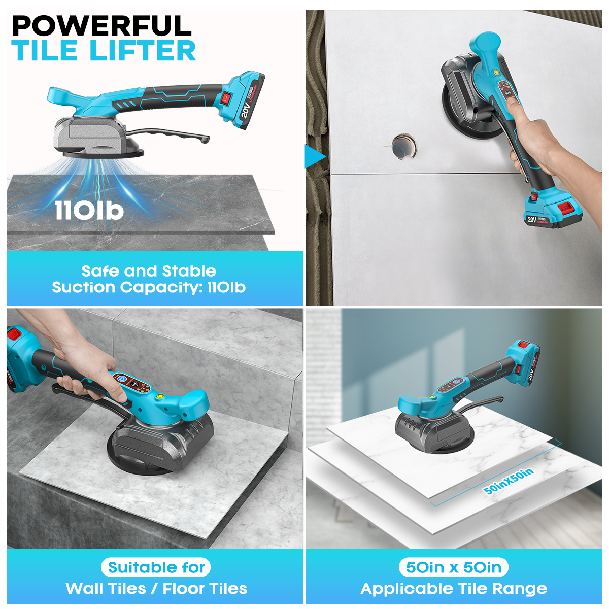 Tile Vibration Tool, for Installation with Suction Cup, Adsorption Lock, Adjustable Vibration, Storage Case, 2000mAh Battery, Tile Leveling Machine