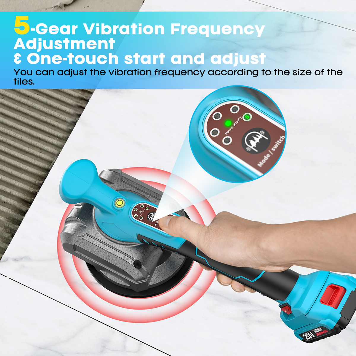 Tile Vibration Tool, for Installation with Suction Cup, Adsorption Lock, Adjustable Vibration, Storage Case, 2000mAh Battery, Tile Leveling Machine