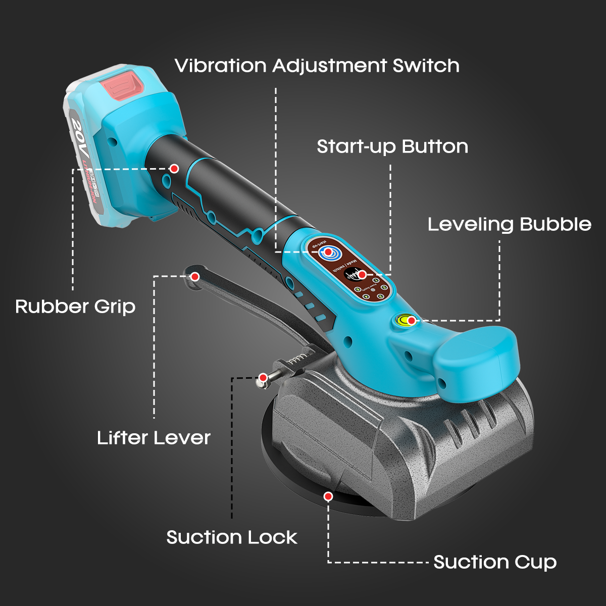 Tile Vibration Tool, for Installation with Suction Cup, Adsorption Lock, Adjustable Vibration, Storage Case, 2000mAh Battery, Tile Leveling Machine